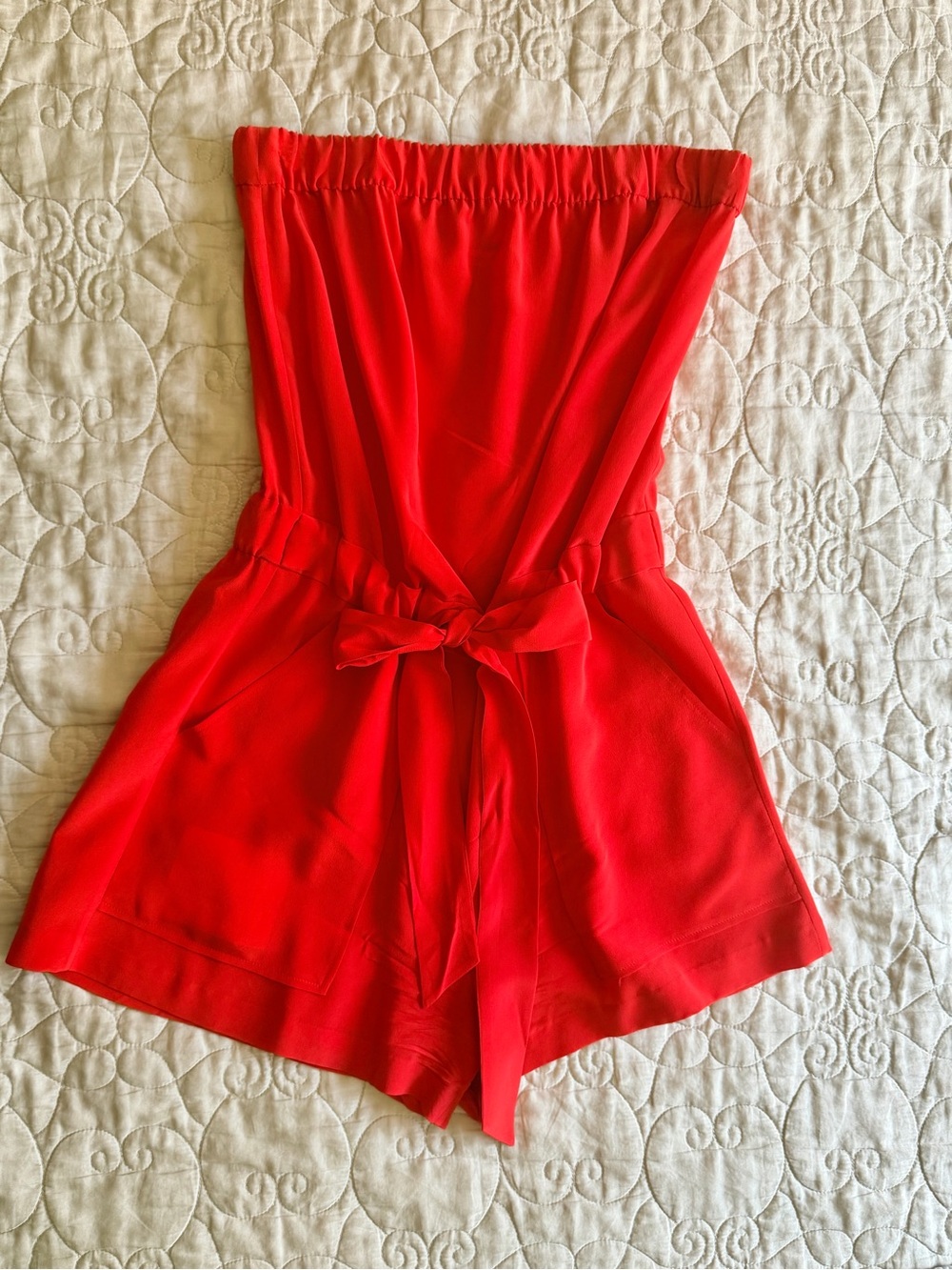Diane Von Furstenberg Strapless Red Tie-Waist Jumpsuit/Romper
